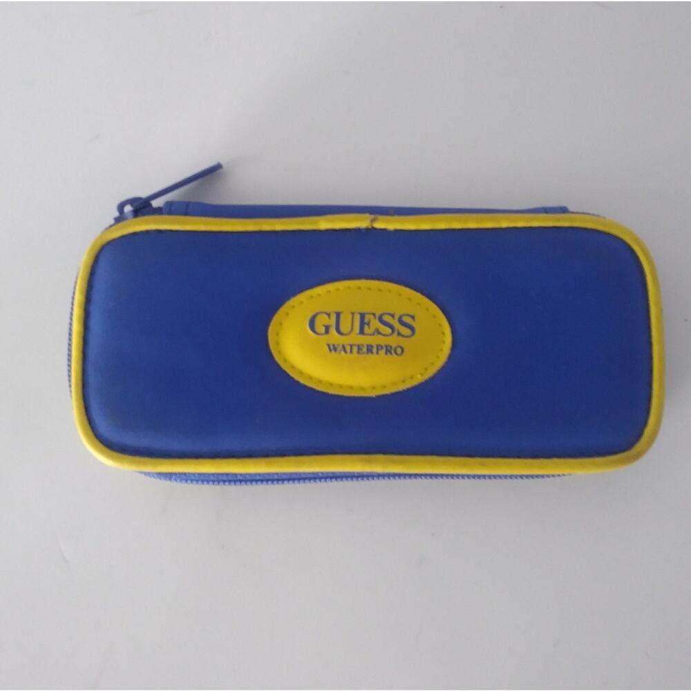 Vintage Guess Watch Case Blue Yellow Zip Up Waterpro Sunglasses Case Makeup Case